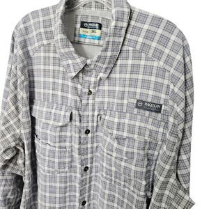 Magellan Outdoors White Plaid Casual Shirt Classic Fit Fish Angler Perforated 2X